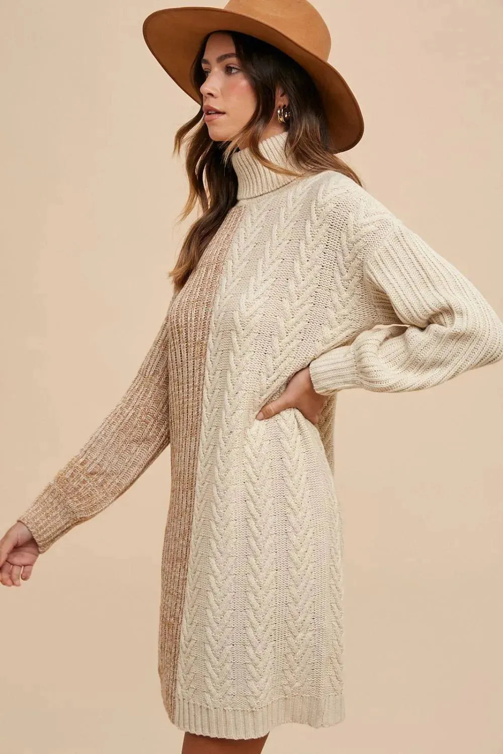 Annie Wear Color Block Turtleneck Sweater Dress