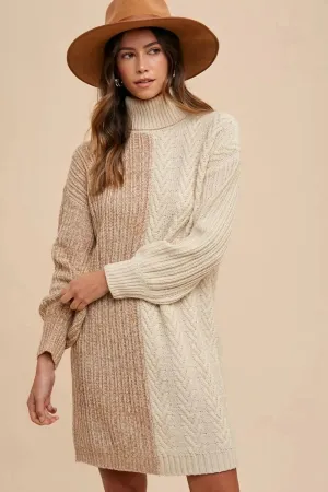 Annie Wear Color Block Turtleneck Sweater Dress