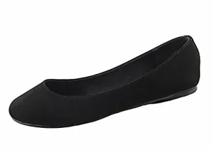 Bella Marie Angie-53 Kreme Black Classic Pointy Toe Ballet Slip On Suede Flats
