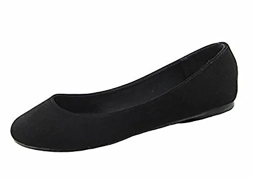 Bella Marie Angie-53 Kreme Black Classic Pointy Toe Ballet Slip On Suede Flats