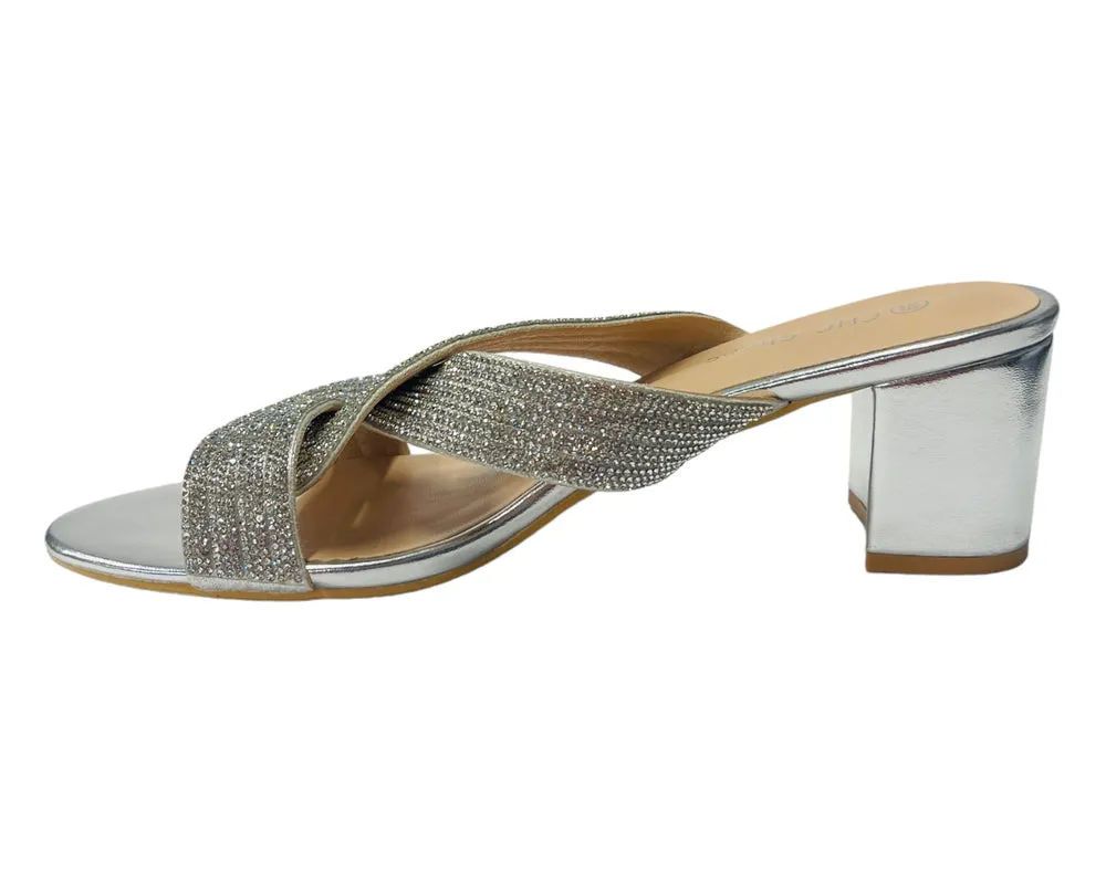 Block Heel Strap Rhinestones Sandals