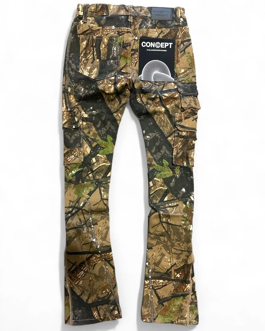 Camo Cargo Zip Stacked Jean
