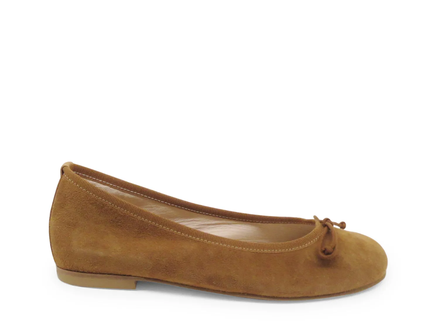 Classic Wedge Leather & Suede Ballerina Pumps in Cuoio (AL485Z)