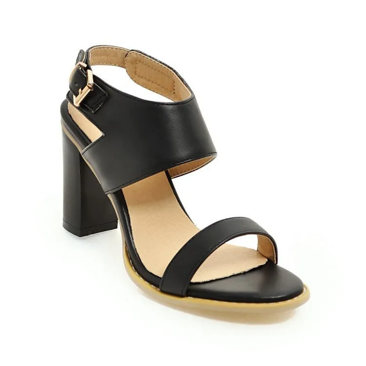 Color Belt Buckle Thick Heel High Heel Open Toe Sandals
