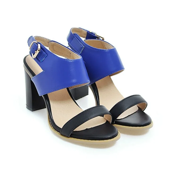 Color Belt Buckle Thick Heel High Heel Open Toe Sandals