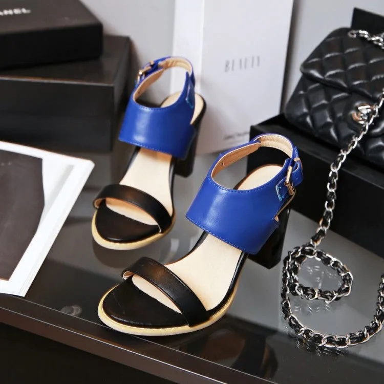 Color Belt Buckle Thick Heel High Heel Open Toe Sandals