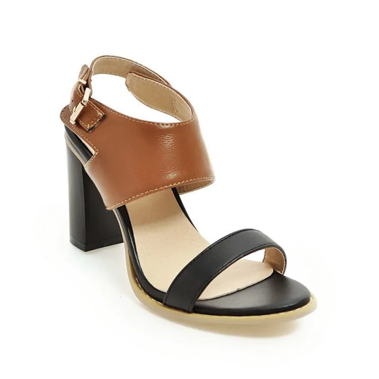 Color Belt Buckle Thick Heel High Heel Open Toe Sandals