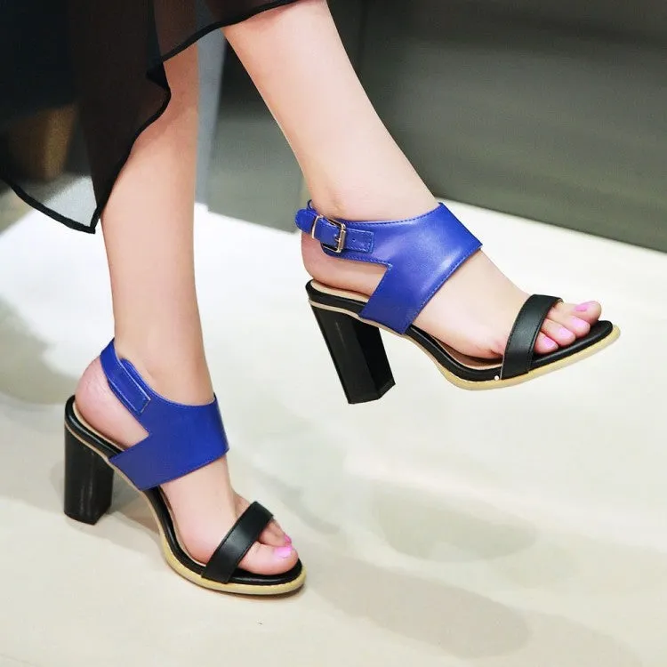 Color Belt Buckle Thick Heel High Heel Open Toe Sandals