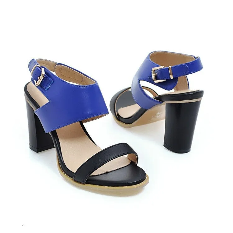 Color Belt Buckle Thick Heel High Heel Open Toe Sandals