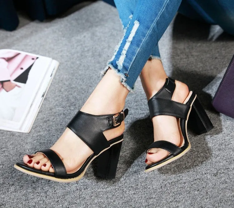 Color Belt Buckle Thick Heel High Heel Open Toe Sandals