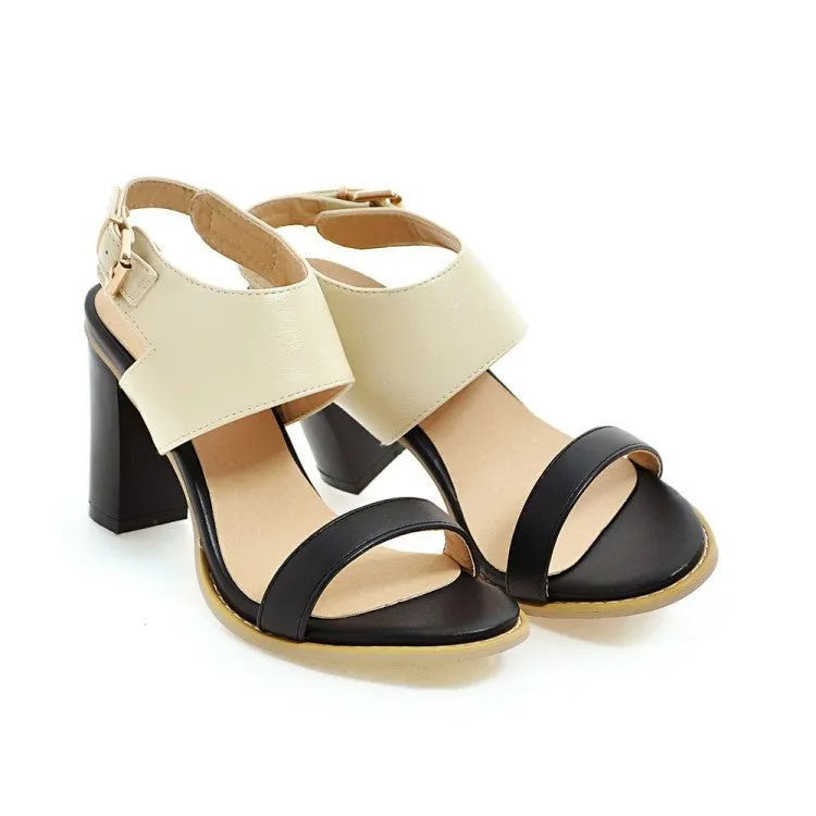 Color Belt Buckle Thick Heel High Heel Open Toe Sandals