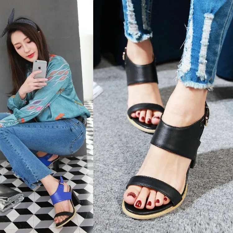 Color Belt Buckle Thick Heel High Heel Open Toe Sandals