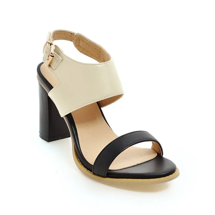 Color Belt Buckle Thick Heel High Heel Open Toe Sandals