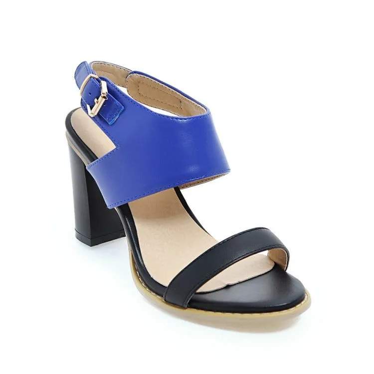 Color Belt Buckle Thick Heel High Heel Open Toe Sandals