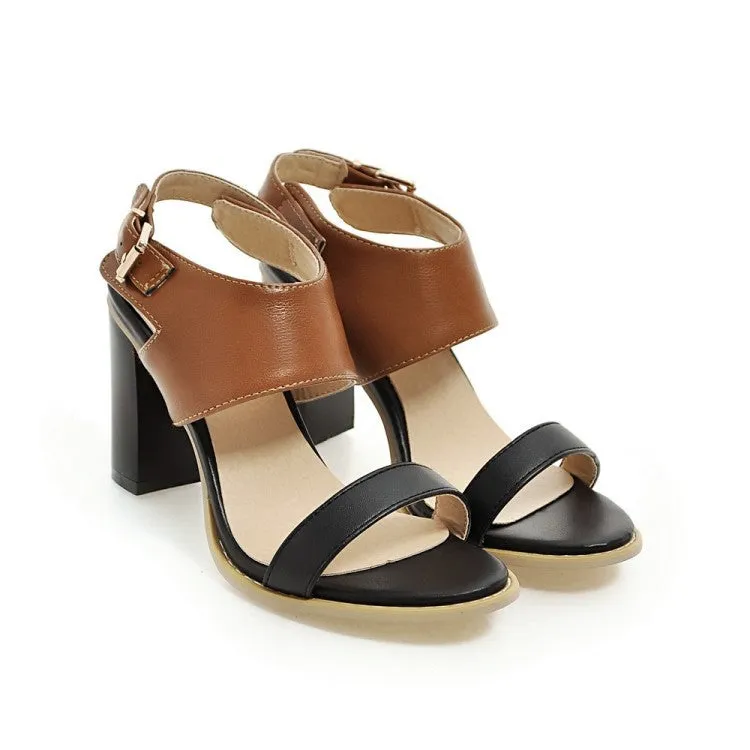 Color Belt Buckle Thick Heel High Heel Open Toe Sandals