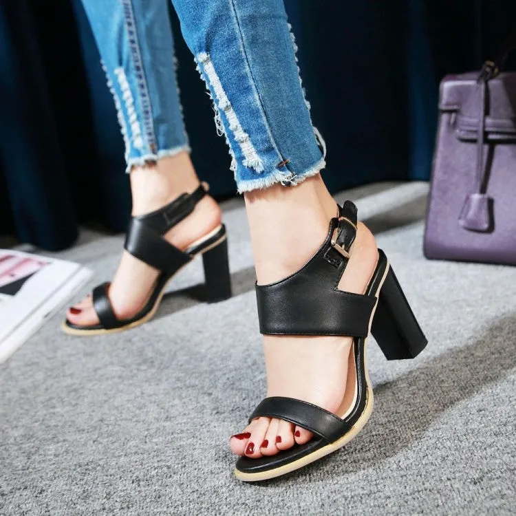Color Belt Buckle Thick Heel High Heel Open Toe Sandals