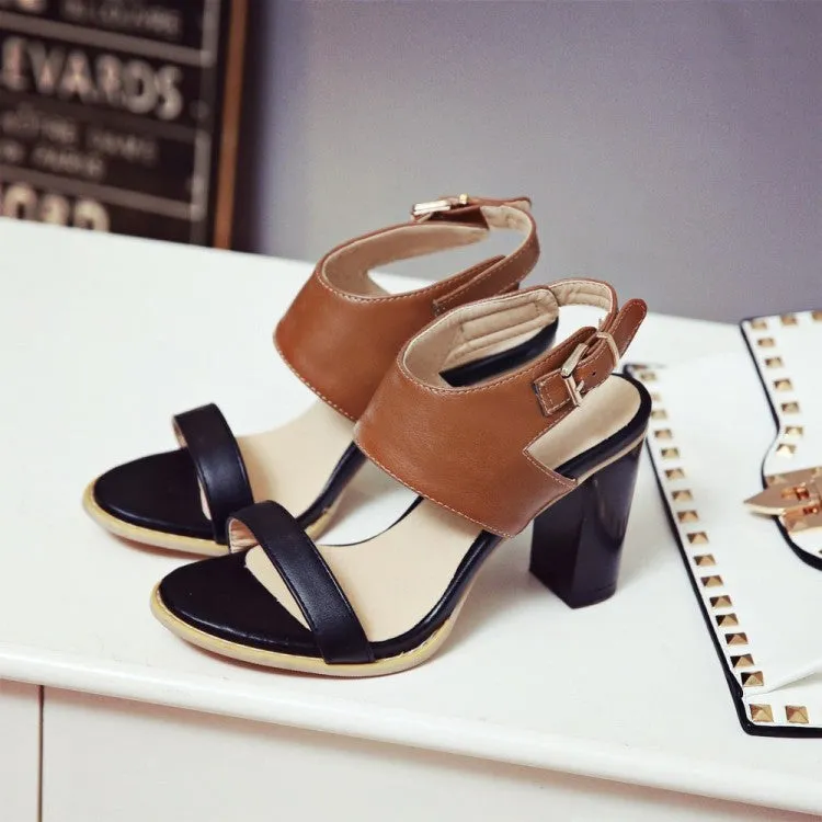 Color Belt Buckle Thick Heel High Heel Open Toe Sandals