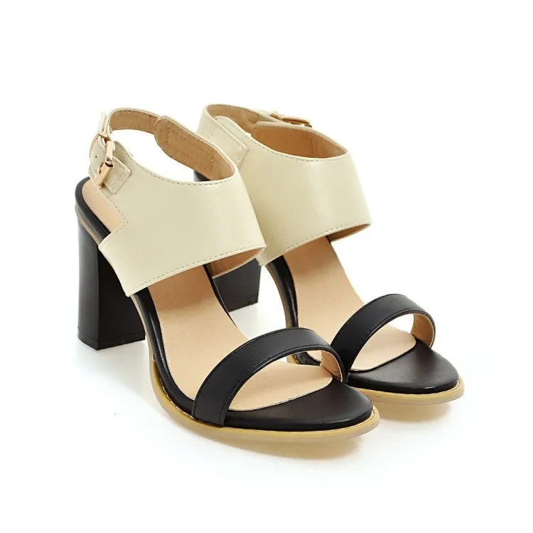 Color Belt Buckle Thick Heel High Heel Open Toe Sandals