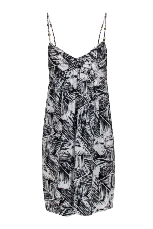 Diane von Furstenberg - Black & White Brushstroke Print Mini Dress Sz L