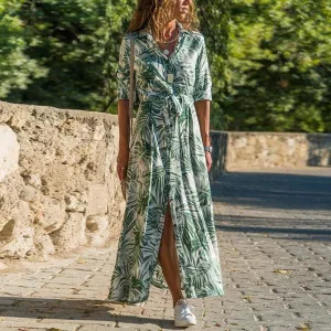Green Long Sleeve Boho Maxi Dress