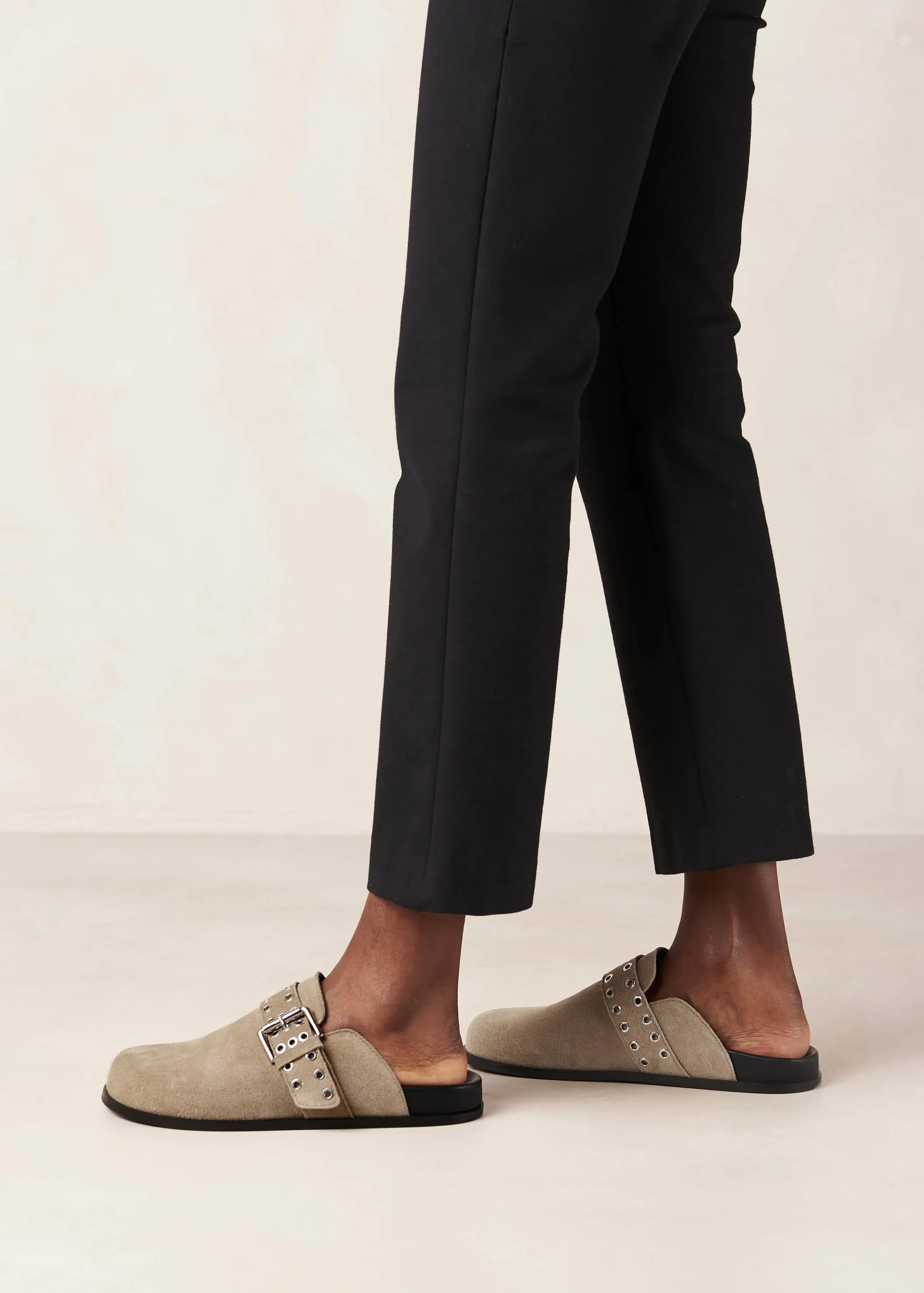 Halia Beige Leather Mules