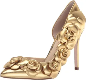 Jessica Simpson Pointesta Karat Gold Flower Embellished D'Orsay Stiletto Pumps