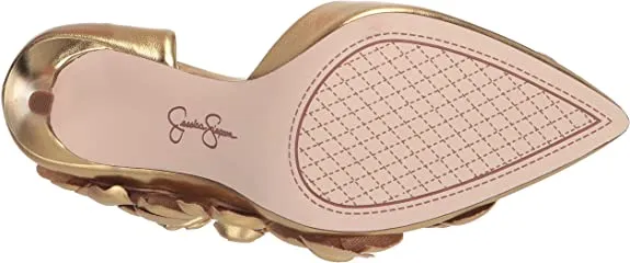 Jessica Simpson Pointesta Karat Gold Flower Embellished D'Orsay Stiletto Pumps
