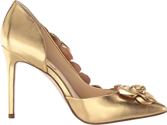 Jessica Simpson Pointesta Karat Gold Flower Embellished D'Orsay Stiletto Pumps