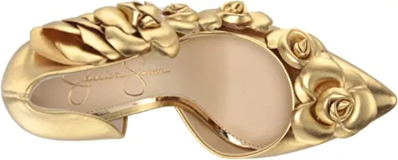 Jessica Simpson Pointesta Karat Gold Flower Embellished D'Orsay Stiletto Pumps