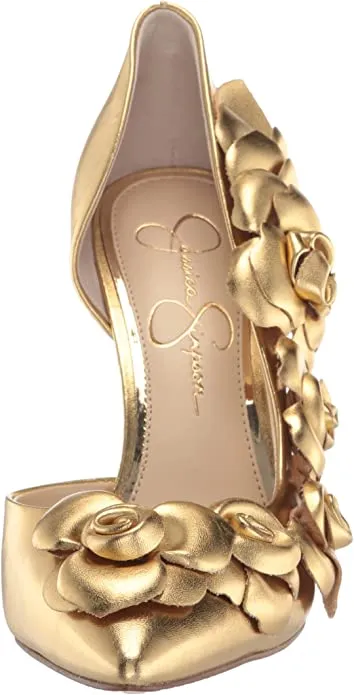 Jessica Simpson Pointesta Karat Gold Flower Embellished D'Orsay Stiletto Pumps