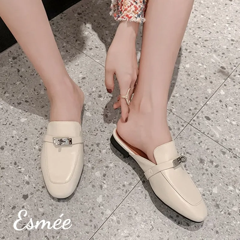 Leather Mules with Silver Plated Metal