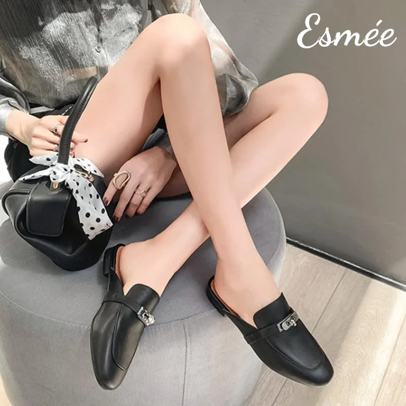 Leather Mules with Silver Plated Metal