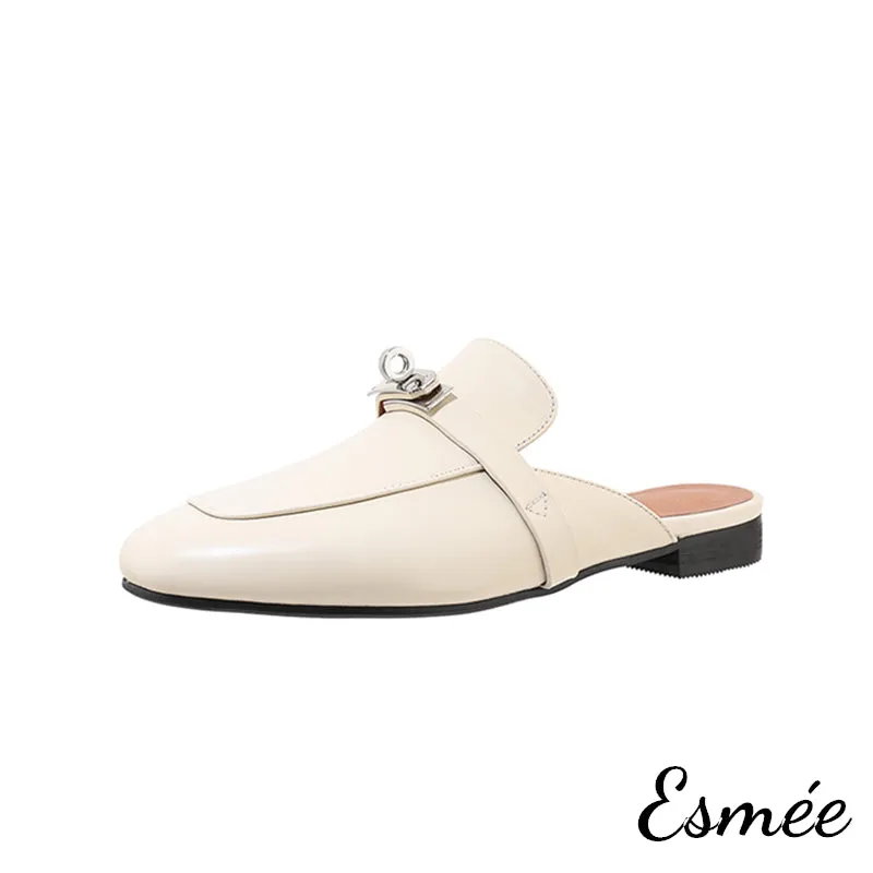 Leather Mules with Silver Plated Metal