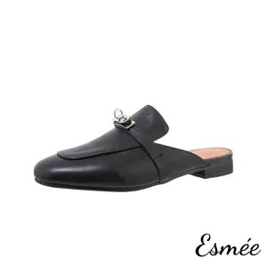 Leather Mules with Silver Plated Metal