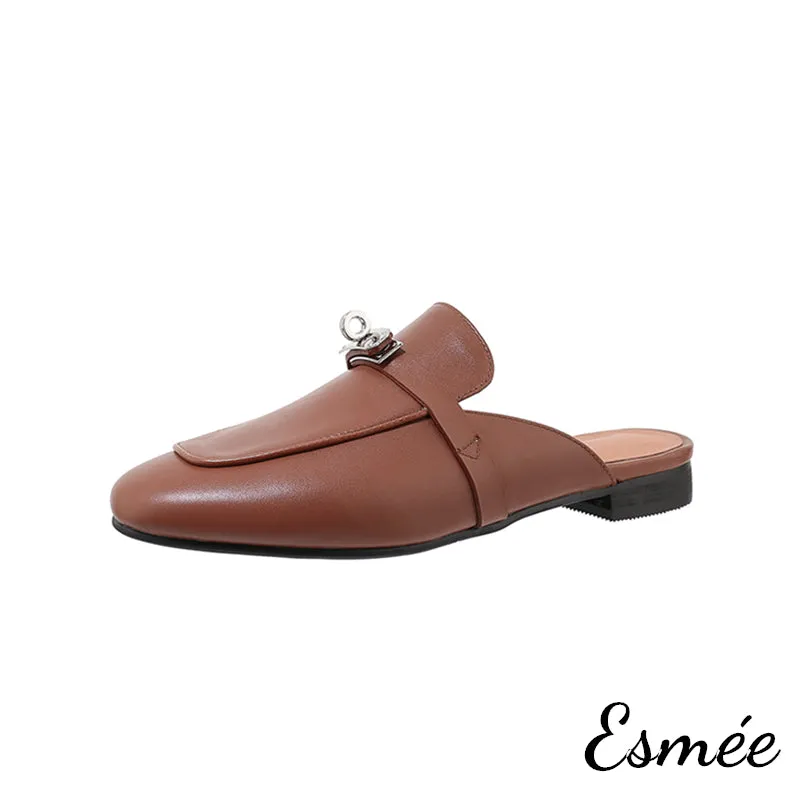 Leather Mules with Silver Plated Metal