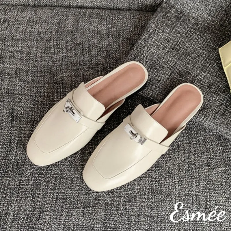 Leather Mules with Silver Plated Metal