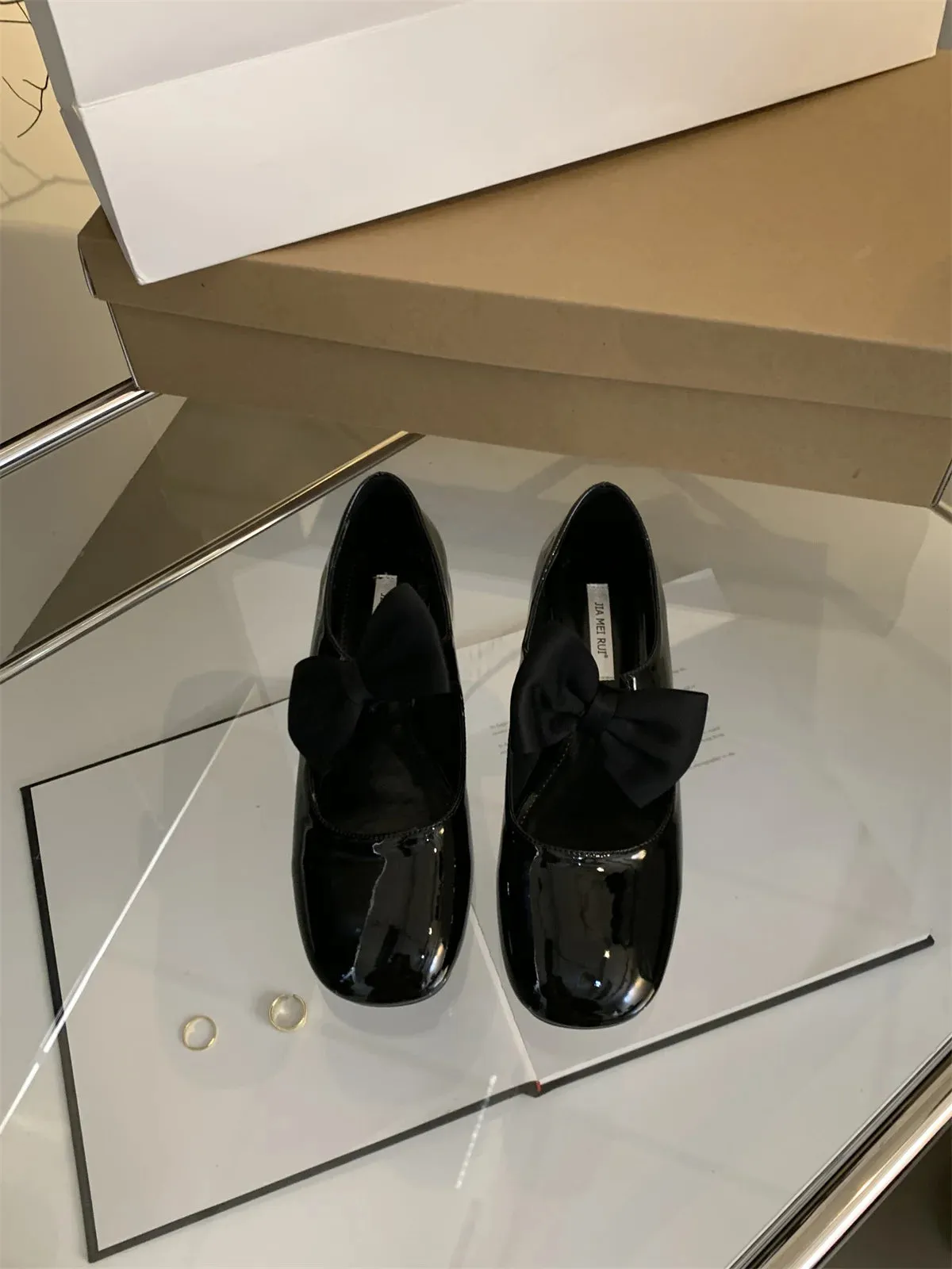 MQTIME  -  Butterfly Knot Med Heels Loafers British Style School Shoes Preppy Style Young Lady Daily Wear French Square Toe Chunky Heel Sho