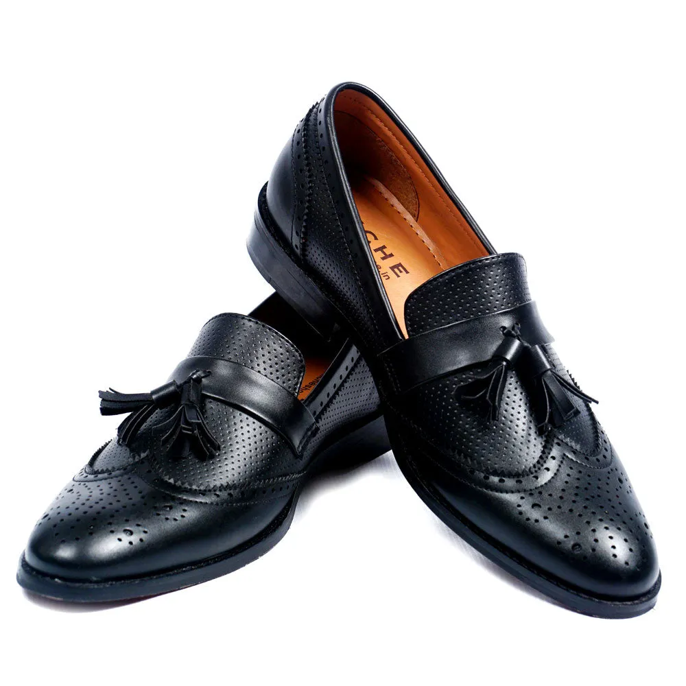 NICHE Black Semi Brogue Tassel Loafer