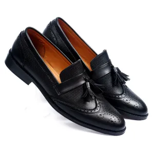 NICHE Black Semi Brogue Tassel Loafer