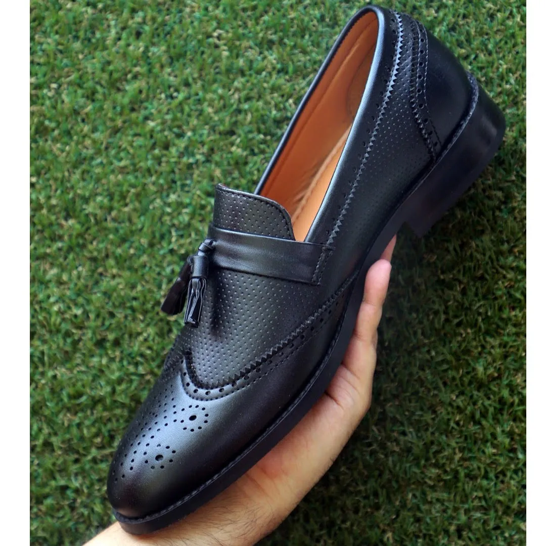 NICHE Black Semi Brogue Tassel Loafer