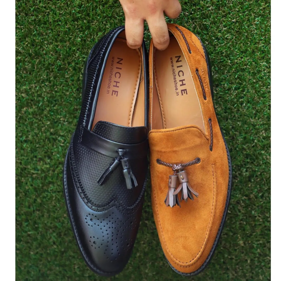 NICHE Black Semi Brogue Tassel Loafer