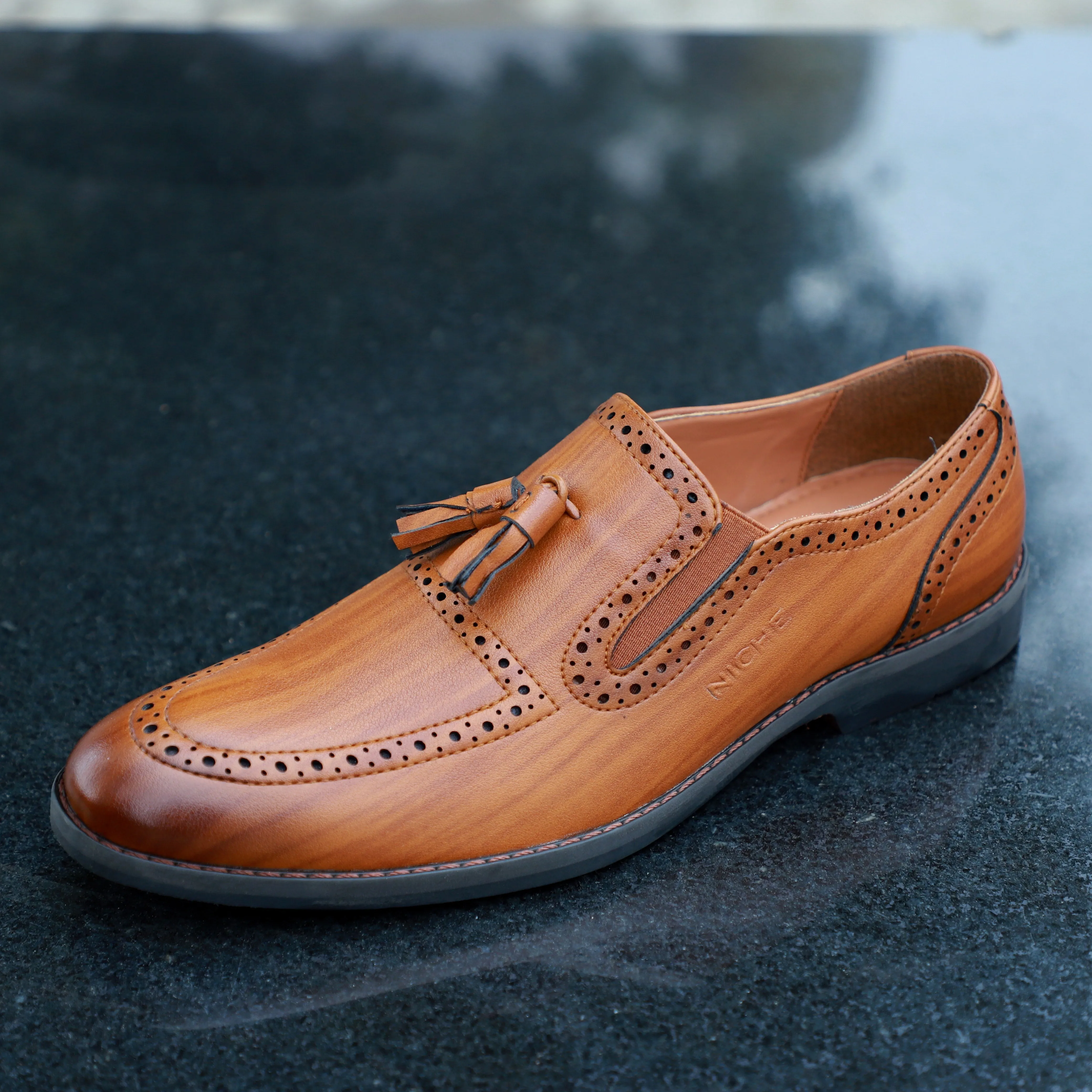 NICHE Tan Handpainted Designer Tassel Loafer