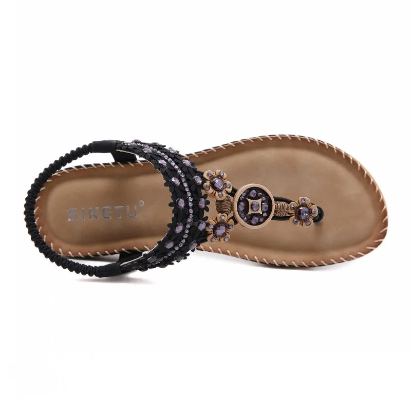 SIKETU | Retro Bohemian Beaded Slingback Sandals