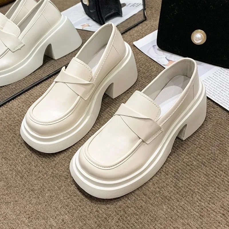 Sohiwoo British Style Platform Loafers Women 2024 Round Toe Thick Bottom Single Shoes Woman Pu Leather Chunky Heels Shoes Women Mujer