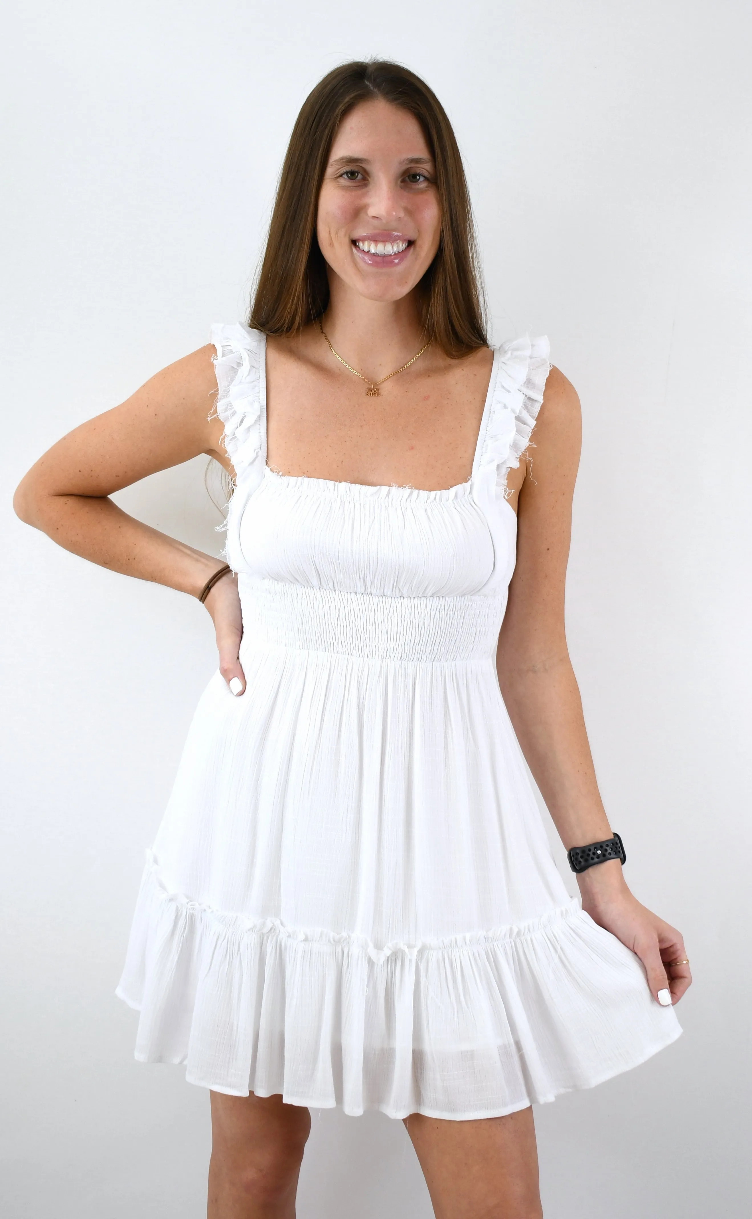 Sweet on You Sleeveless Ruffle Shoulder Dress