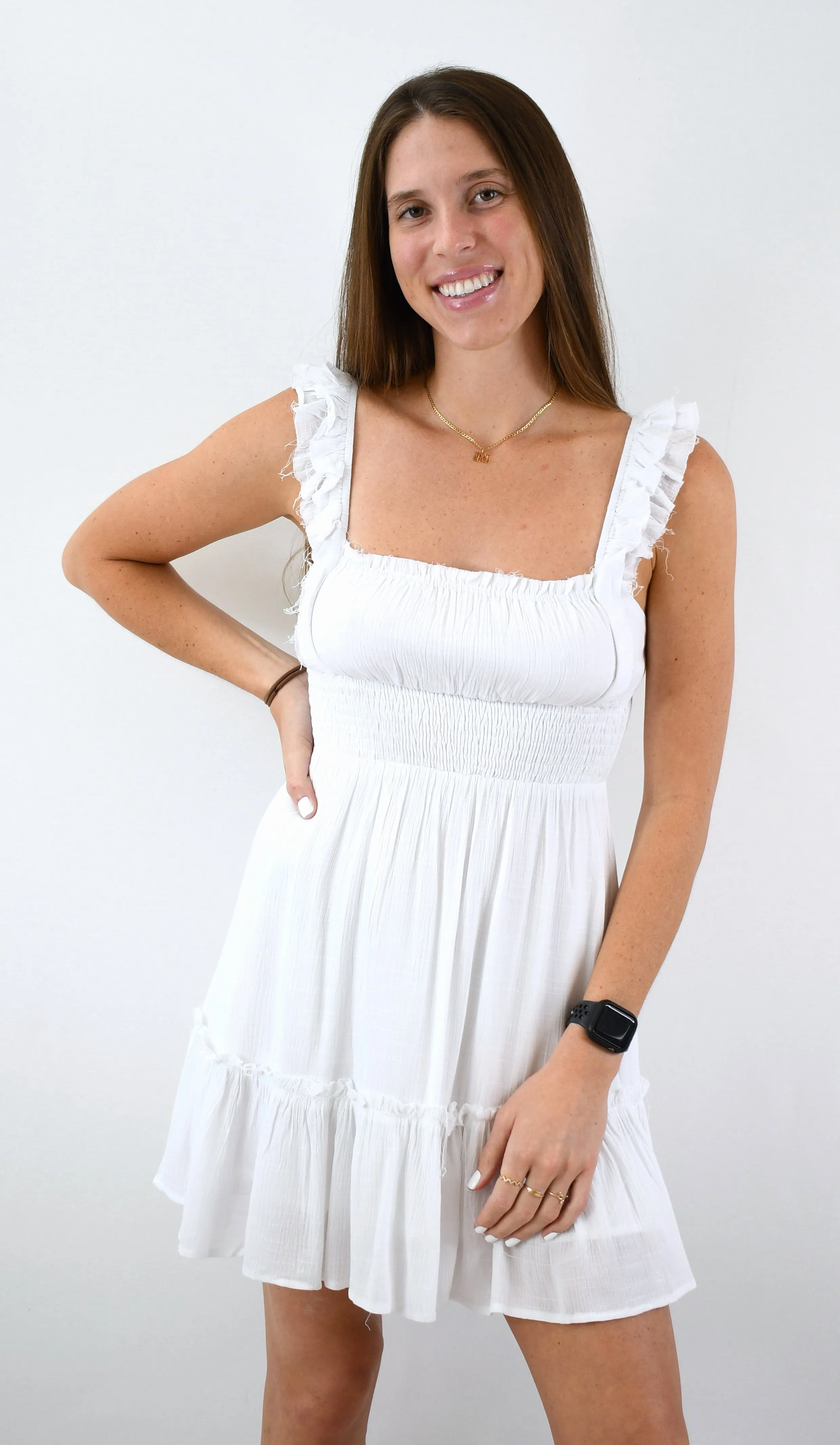 Sweet on You Sleeveless Ruffle Shoulder Dress
