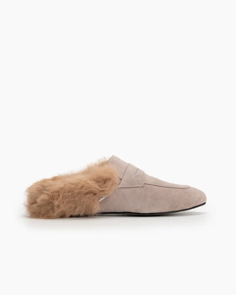 Velvet Round Toe Backless Slip-on Flat Mules