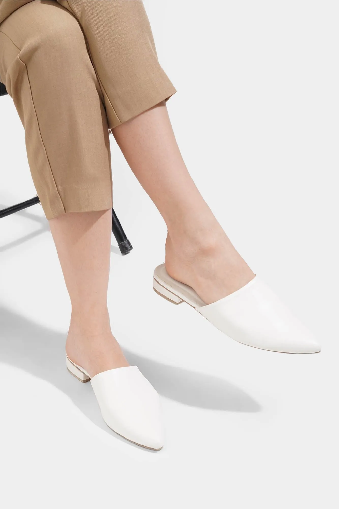 White Pointed Toe Mules