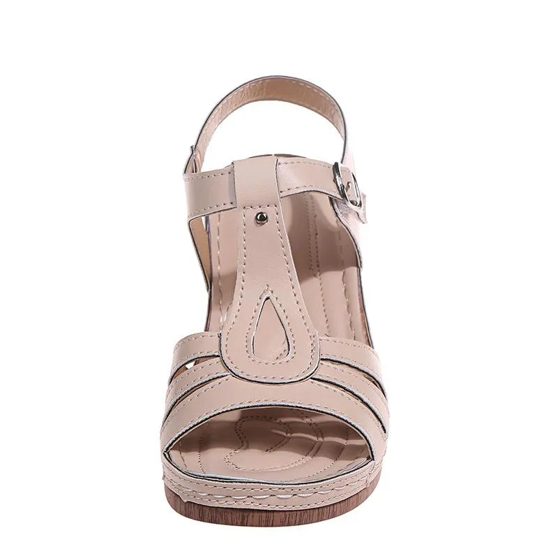 Women summer peep toe buckle ankle strap chunky sandals