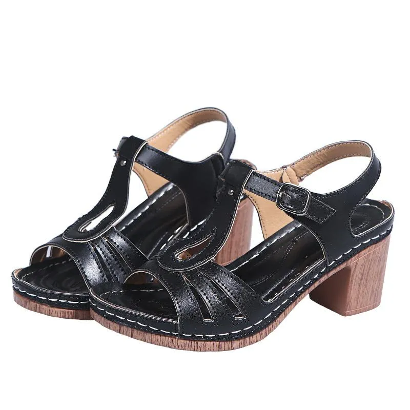 Women summer peep toe buckle ankle strap chunky sandals